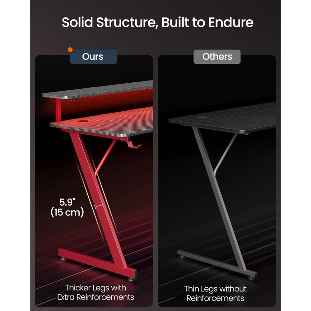 Gamingbord med LED-belysning 120x55x90,5cm - Röd/Svart