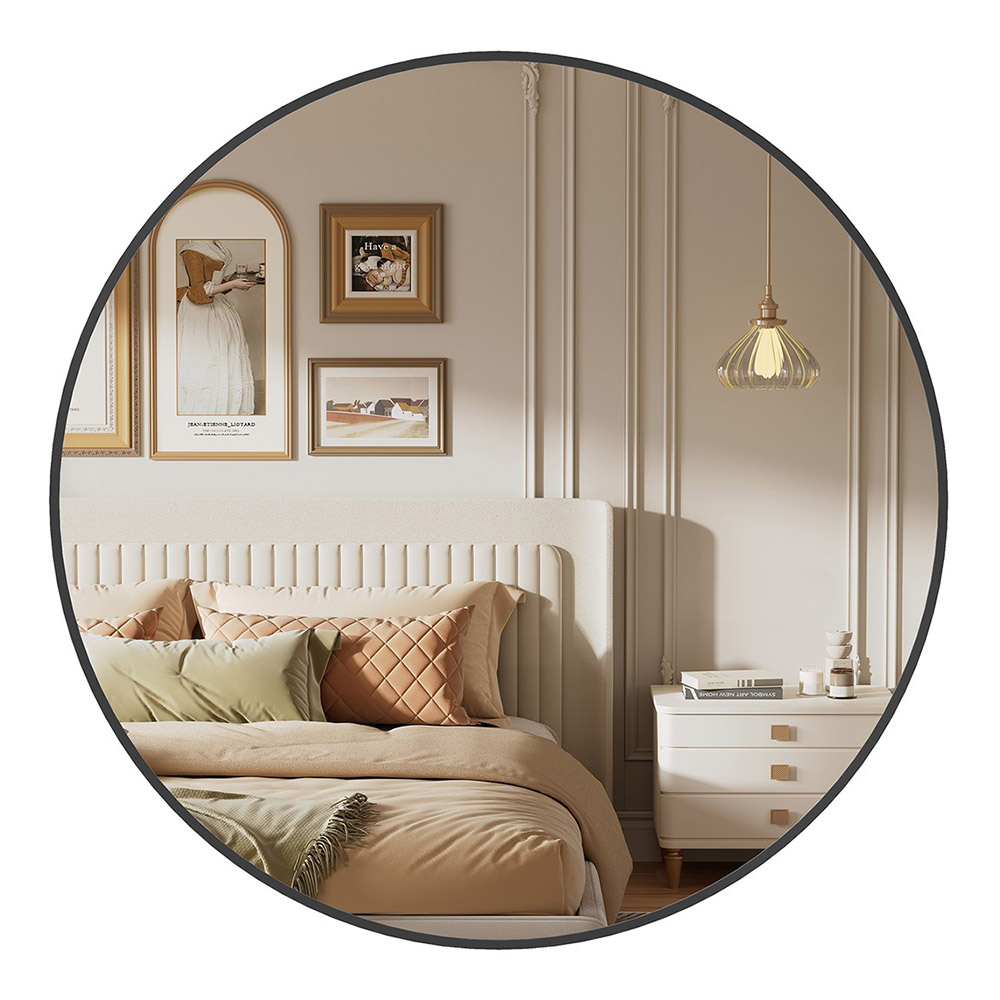 Rund väggspegel med svart metallram – Ø 76 cm