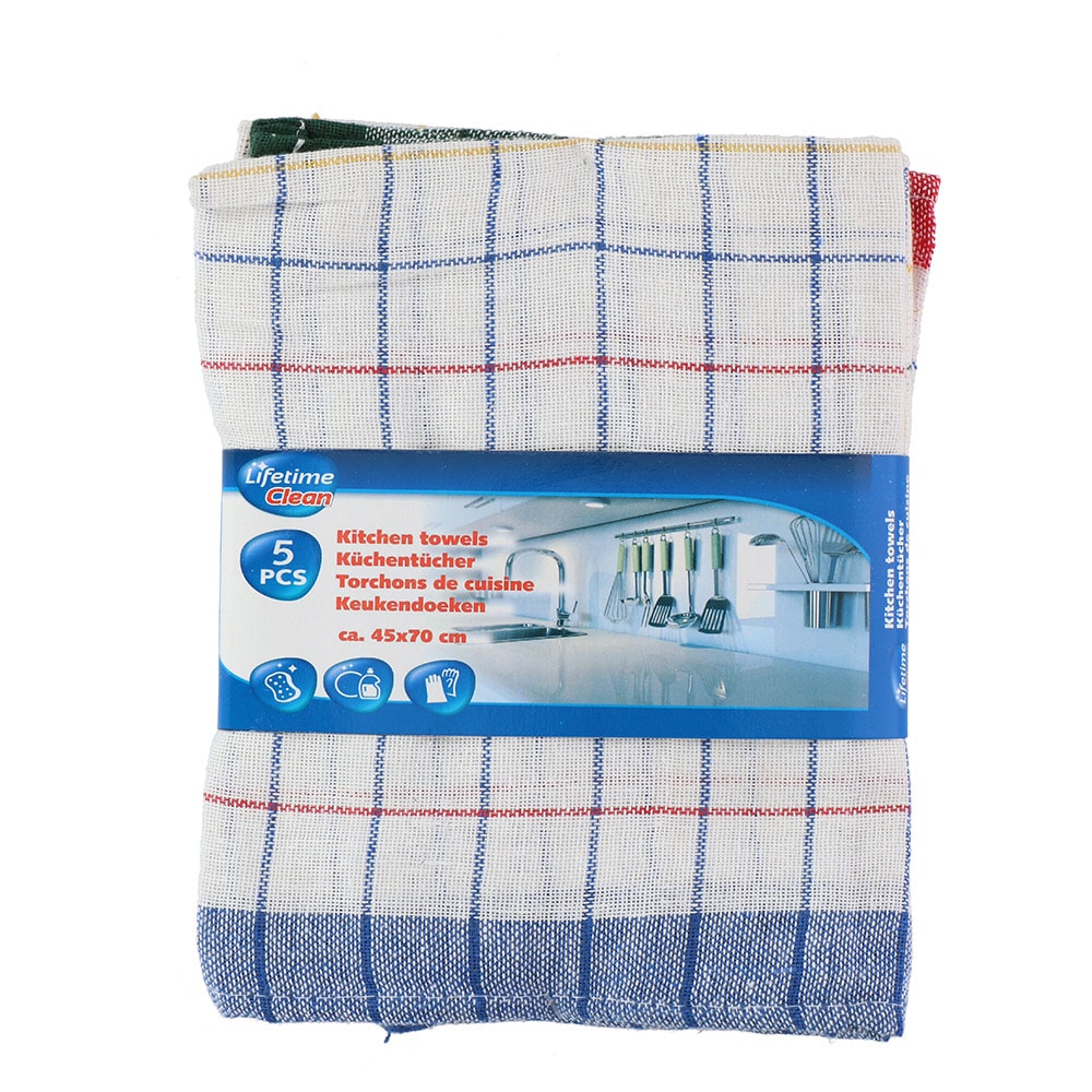 Kökshanddukar 70 x 45 cm i 5-pack med rutmönster