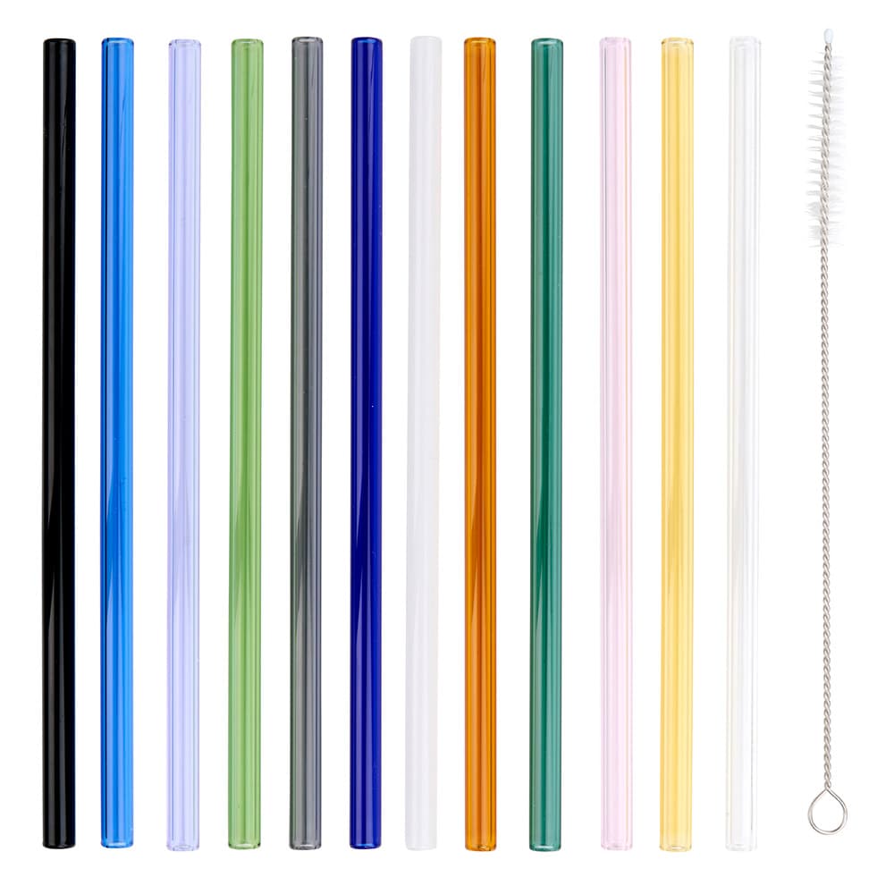 Återanvändbara sugrör i glas, 12-pack med rengöringsborste