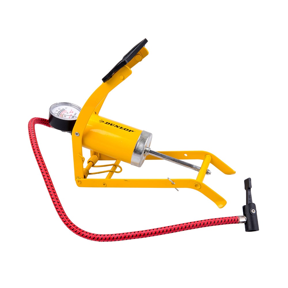 Fotpump med tryckmätare för däck och sportutrustning