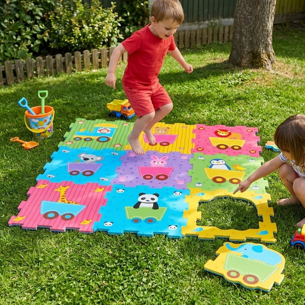 Pusselmatta med djurmotiv 18 delar - lekmatta pussel / skumplastmatta för barn