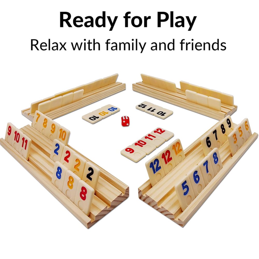 Rummikub sällskapsspel för upp till 4 spelare – med träbrickor och förvaringsväska