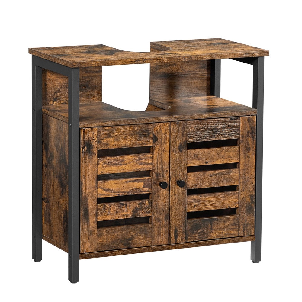 Badrumskommod för tvättställ med hylla och förvaringsskåp - Rustik Brun