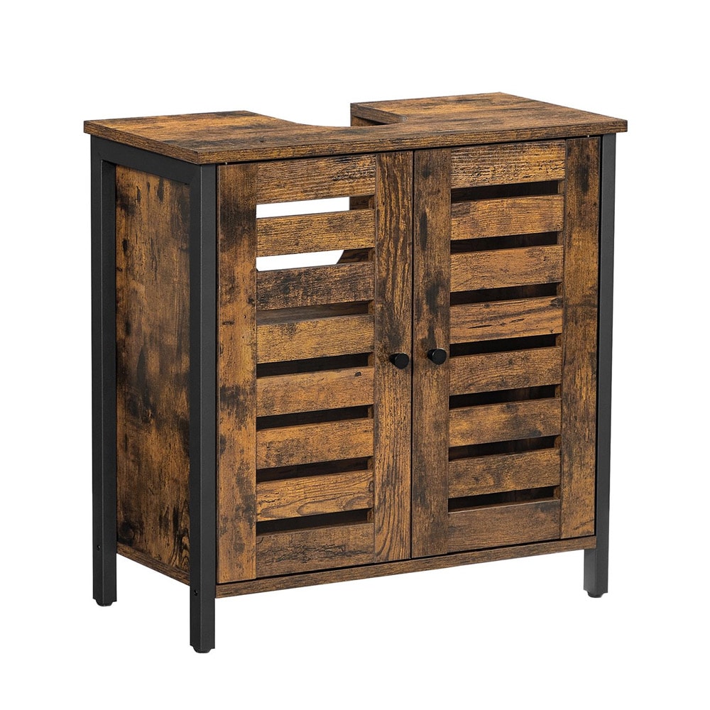 Badrumskommod för tvättställ med förvaringsskåp - Rustik Brun