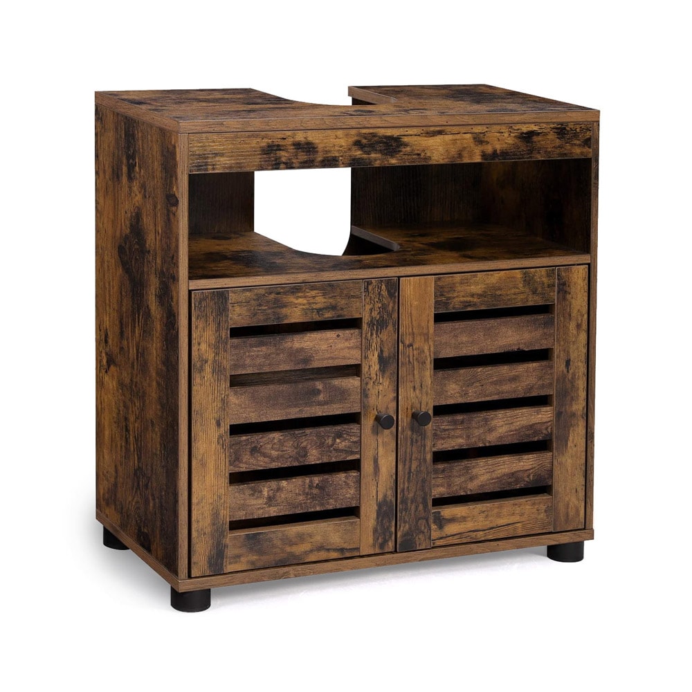 Badrumskommod för tvättställ med hylla och förvaringsskåp - Rustik Brun