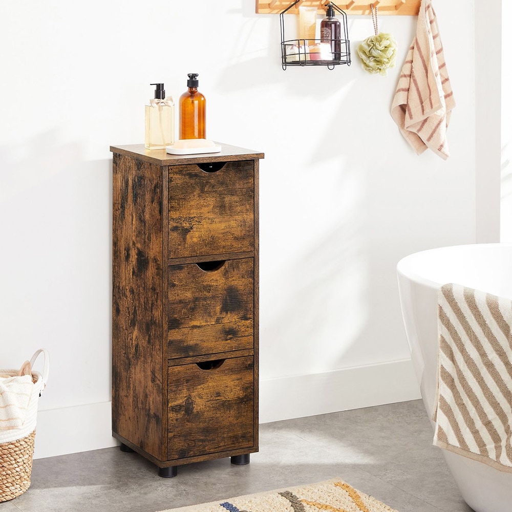 Badrumsskåp med 3 lådor - Rustik Brun