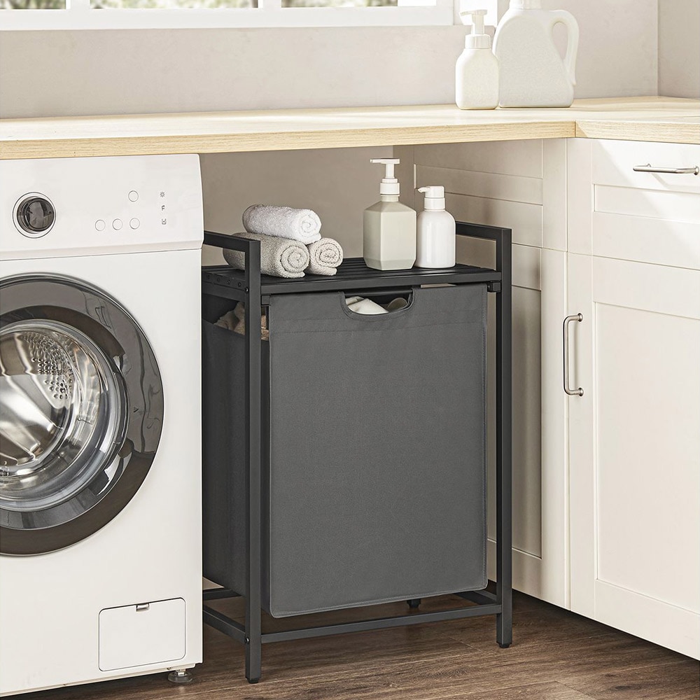 Tvättkorg med utdragbar och avtagbar tvättpåse 65L Svart/Grå