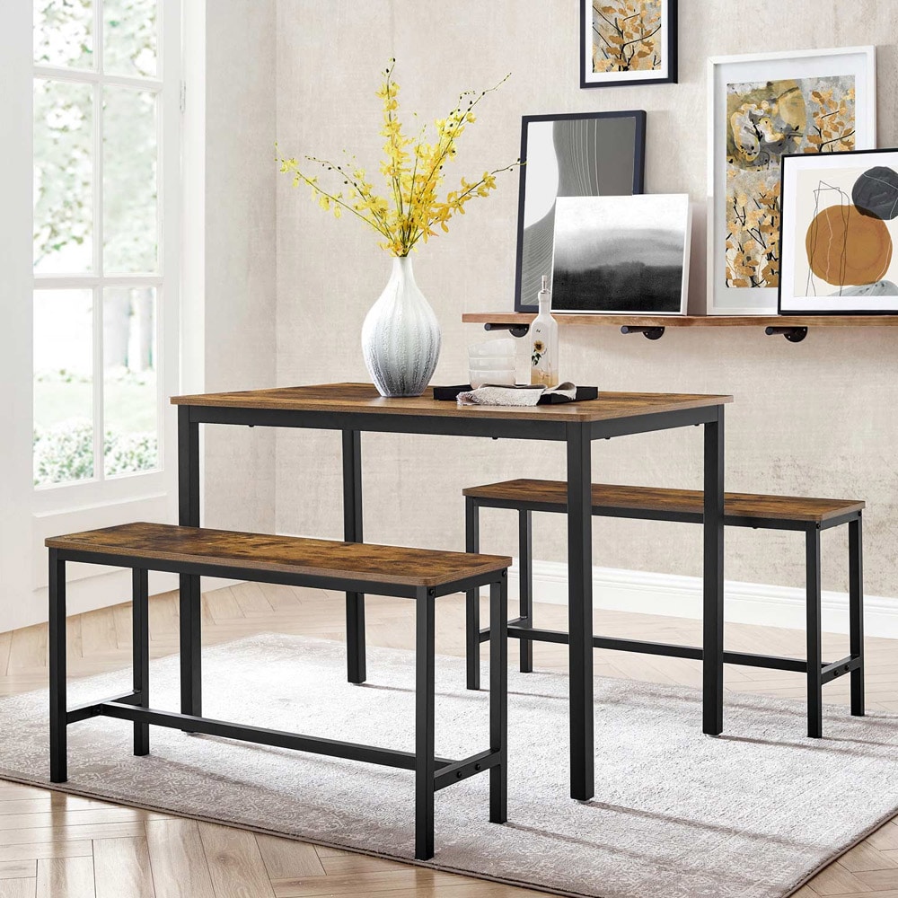 Matbord med 2 bänkar 110 x 70 x 75 cm - Rustik Svart/Brun