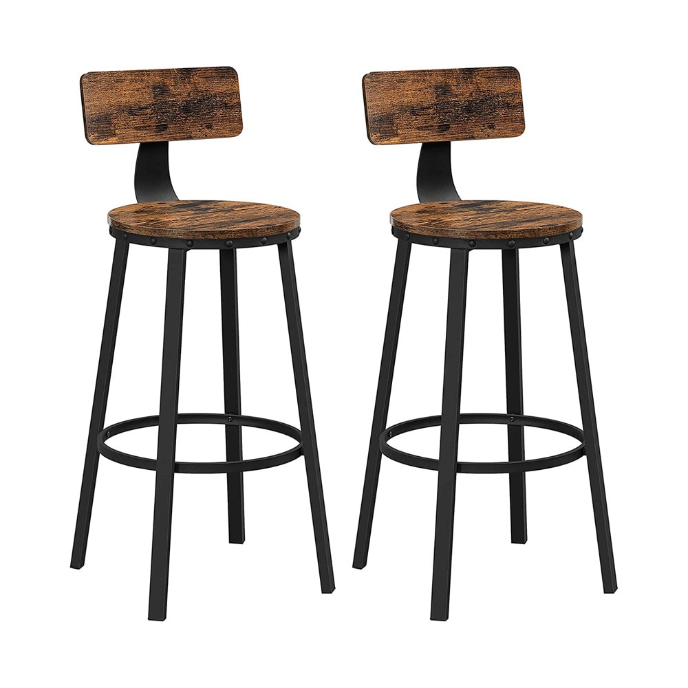 Barstolar med ryggstöd 73 cm hög sits 2-pack - Rustik Brun och Svart
