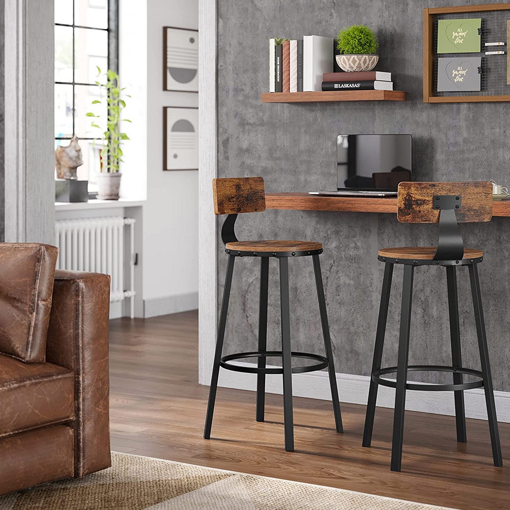 Barstolar med ryggstöd 73 cm hög sits 2-pack - Rustik Brun och Svart