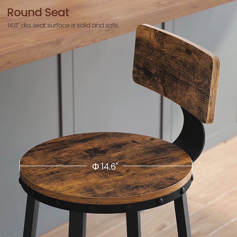 Barstolar med ryggstöd 73 cm hög sits 2-pack - Rustik Brun och Svart