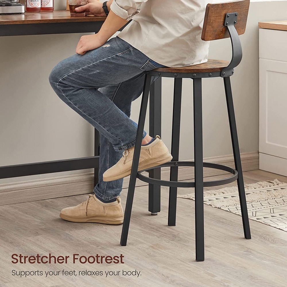 Barstolar med ryggstöd 73 cm hög sits 2-pack - Rustik Brun och Svart