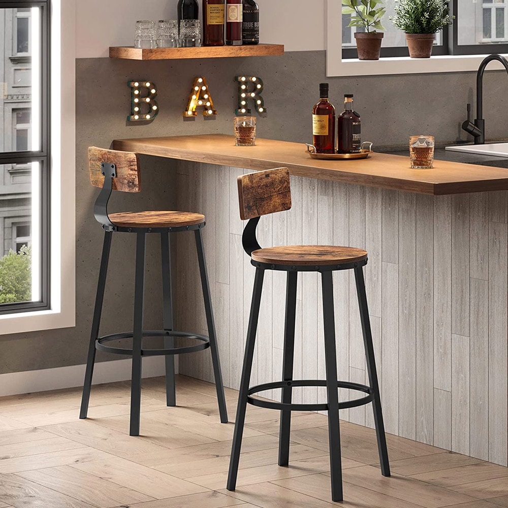 Barstolar med ryggstöd 73 cm hög sits 2-pack - Rustik Brun och Svart