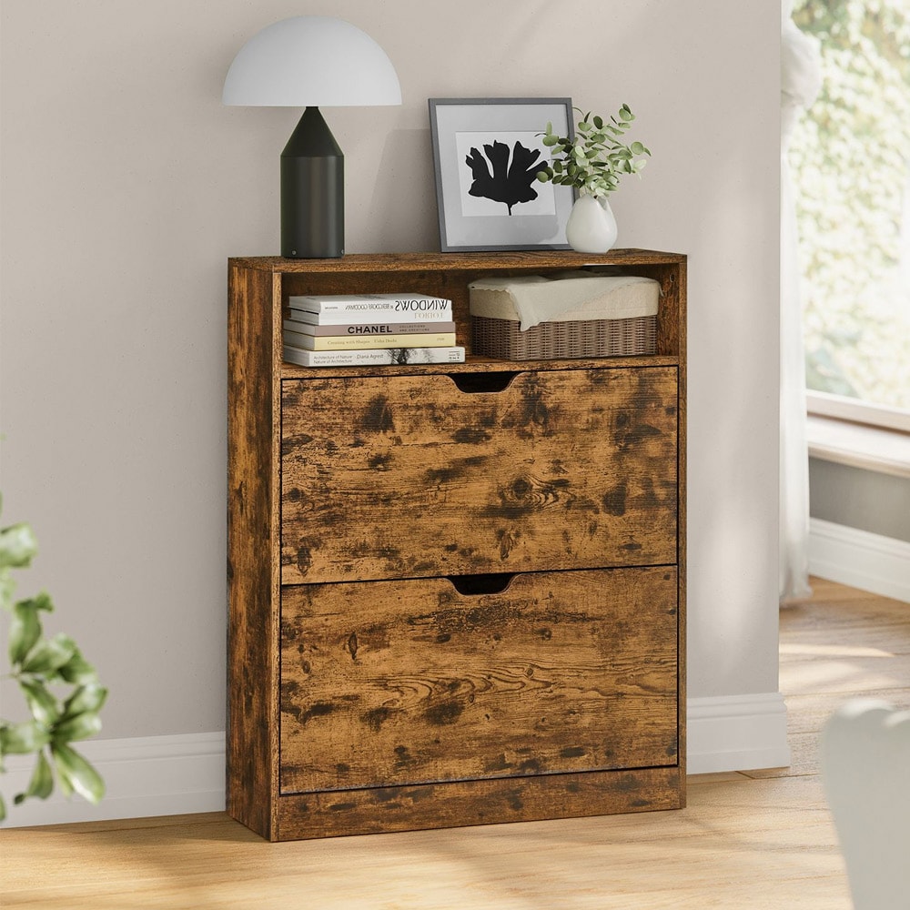 Skoskåp med vänddörrar och öppet fack 80 x 24 x 102 cm - Rustik Brun