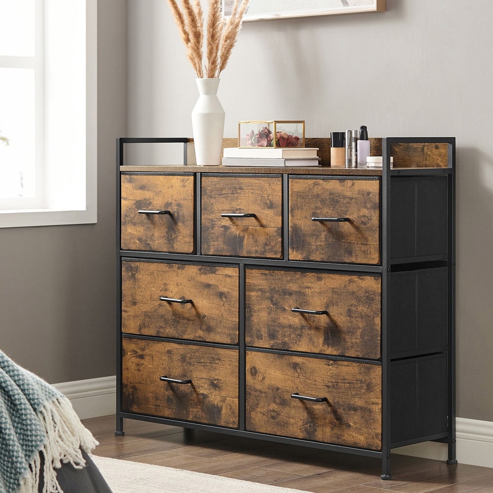 Byrå med 7 lådor - rustik brun/svart