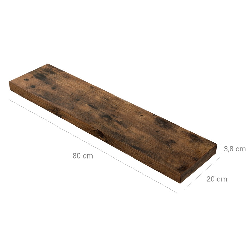 Vägghylla i trä med dold upphängning – 80 x 20 x 3,8 cm – rustik brun