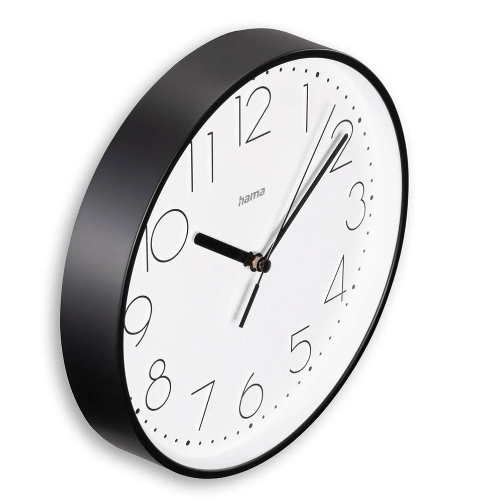 Tyst väggklocka med 22 cm diameter och svepande sekundvisare - Svart