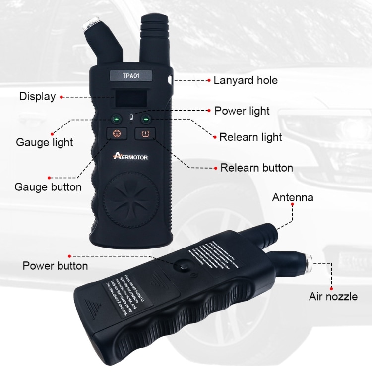 TPMS-verktyg med däcktrycksmätare – 150 PSI återställning och mätning