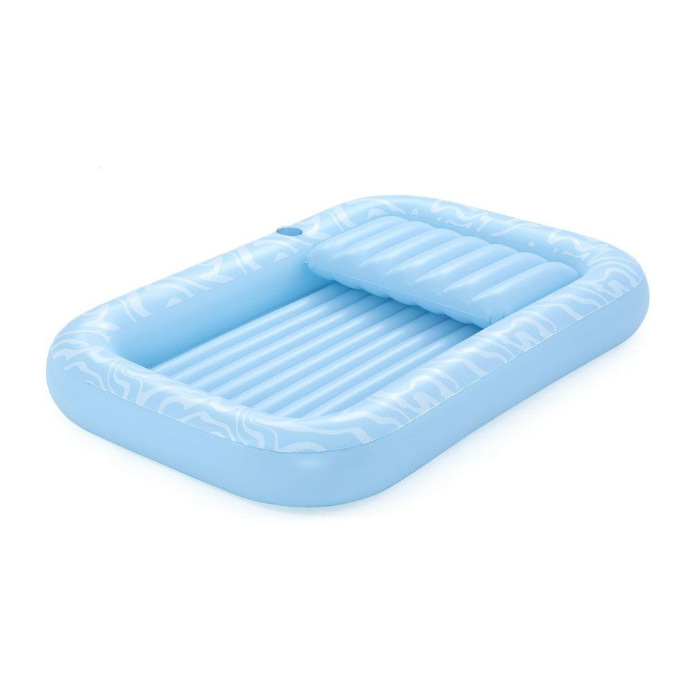Luftmadrass 203 x 137 cm / uppblåsbar badmadrass med kudde / poolmadrass med dryckeshållare