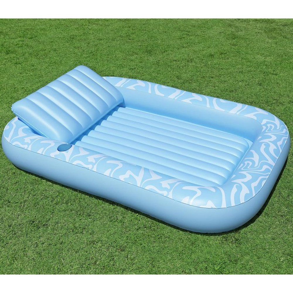 Luftmadrass 203 x 137 cm / uppblåsbar badmadrass med kudde / poolmadrass med dryckeshållare