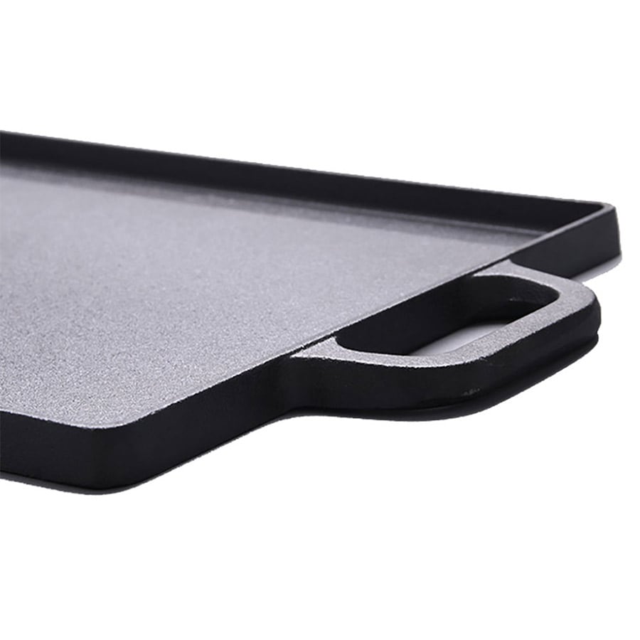 Dobbelt grill- og stegeplade i støbejern med rillet og glat overflade - 45x23 cm