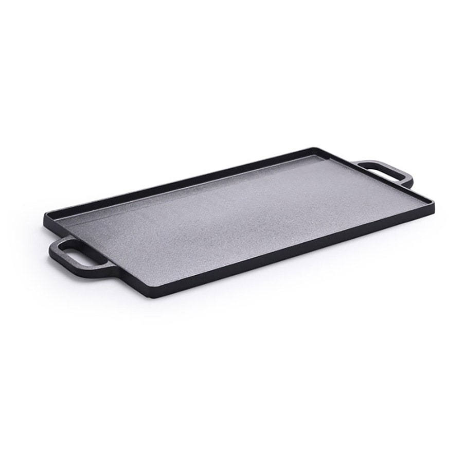 Vendbar grillplade i støbejern med grill- og stegeoverflade - 40x20 cm