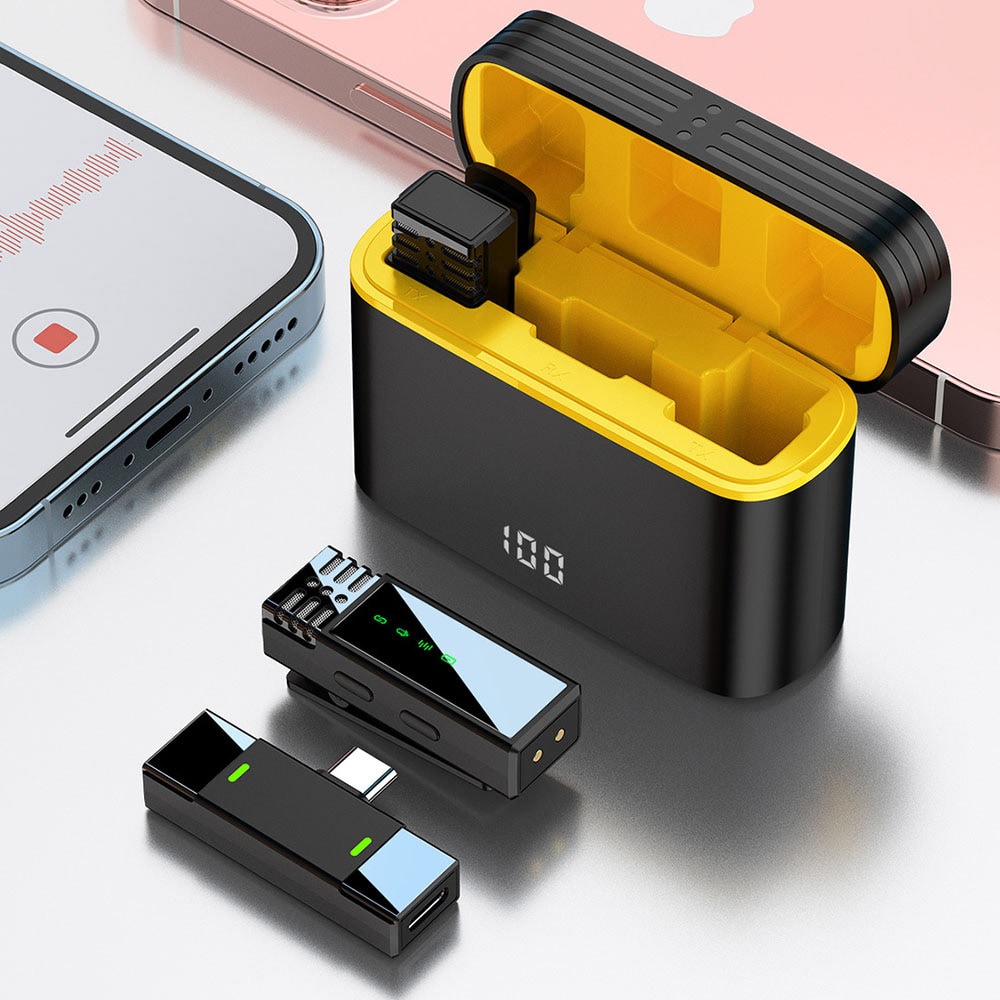 Trådlös lavaliermikrofon – 2 mikrofoner med en USB-C mottagare och laddbox