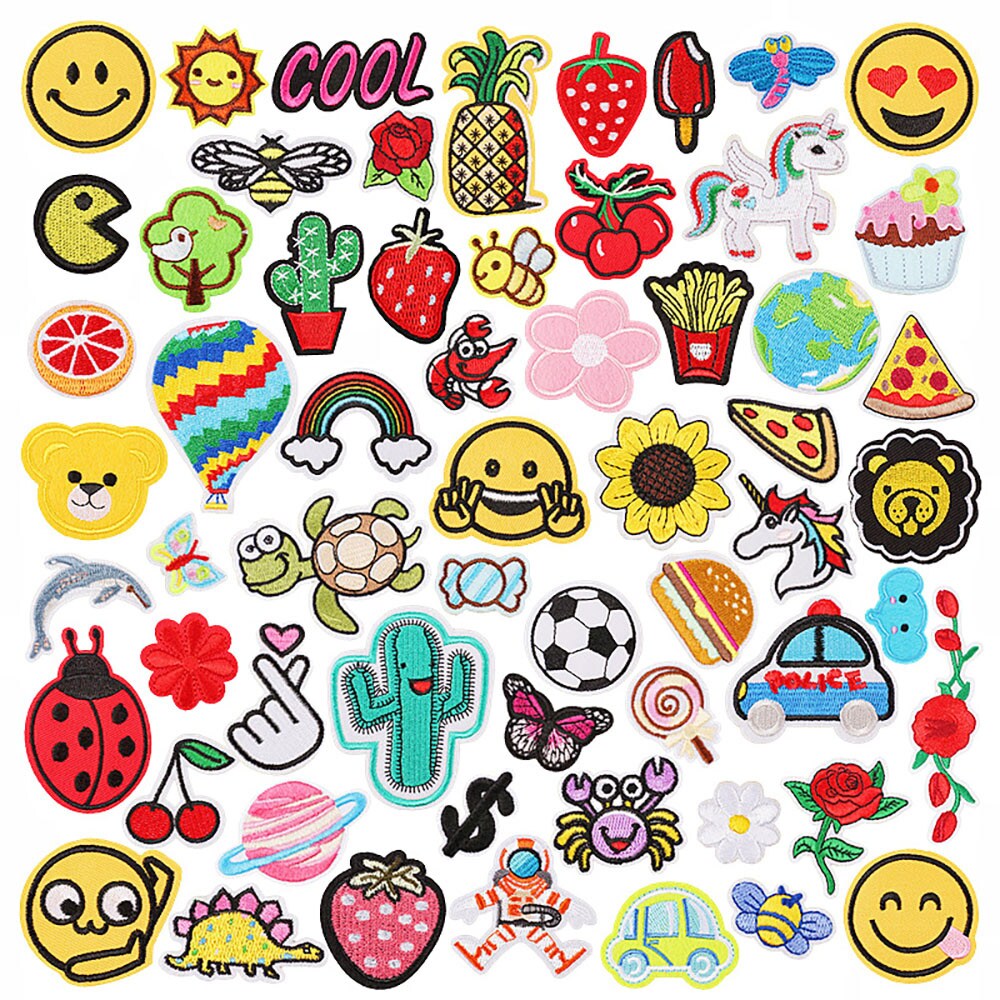 Broderade tygmärken i mixade motiv – 60-pack