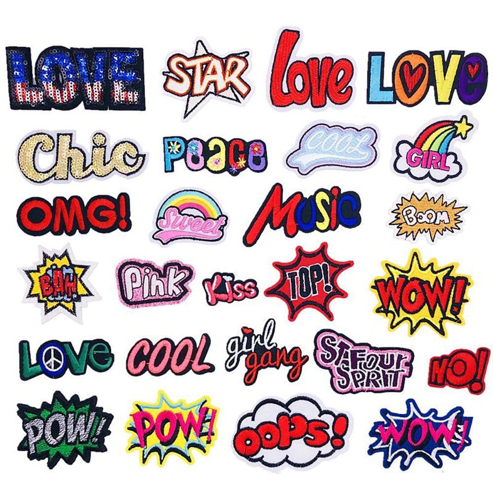 Broderade tygmärken i mixade motiv – 26-pack