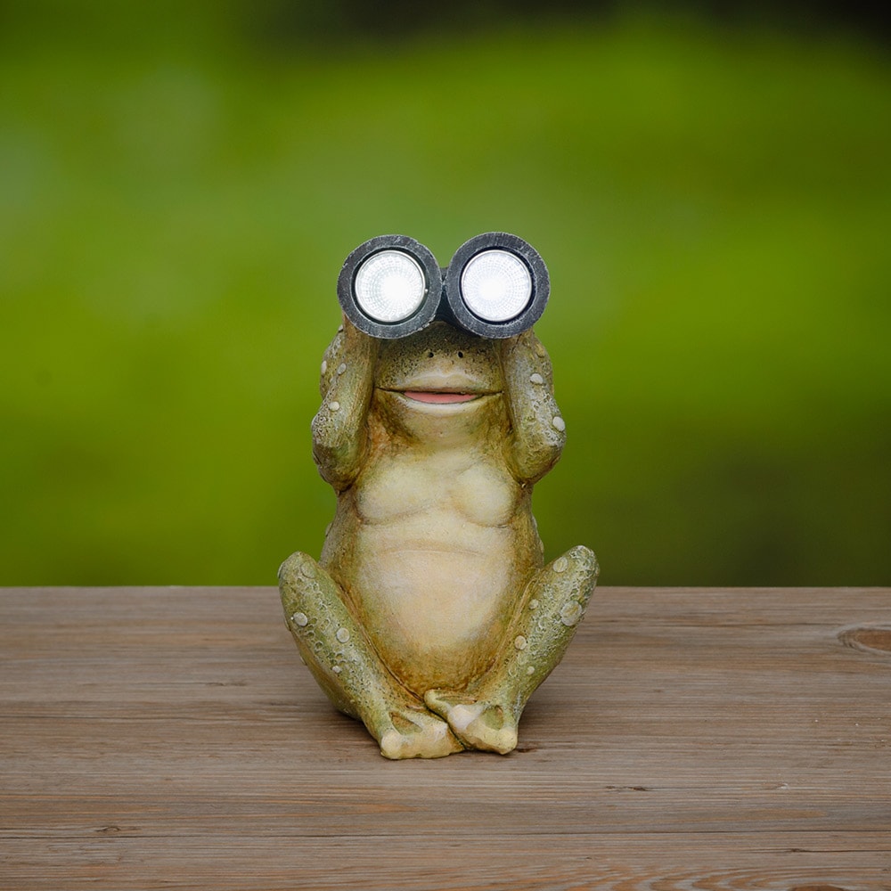 Trädgårdsstaty Groda med solcellslampa och LED-belysning