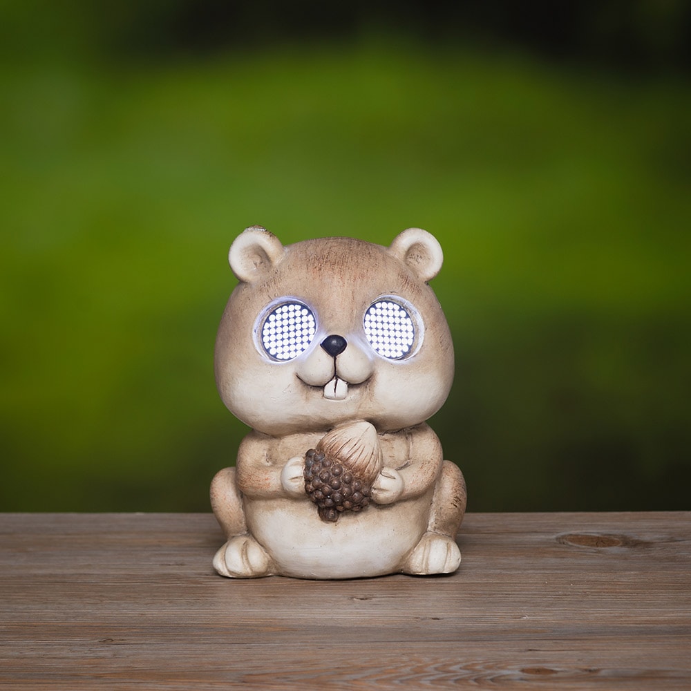 Trädgårdsstaty Ekorre med solcellslampa och LED-belysning