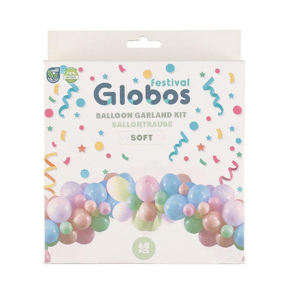Ballonggirlang med 60 ballonger i pastellfärger