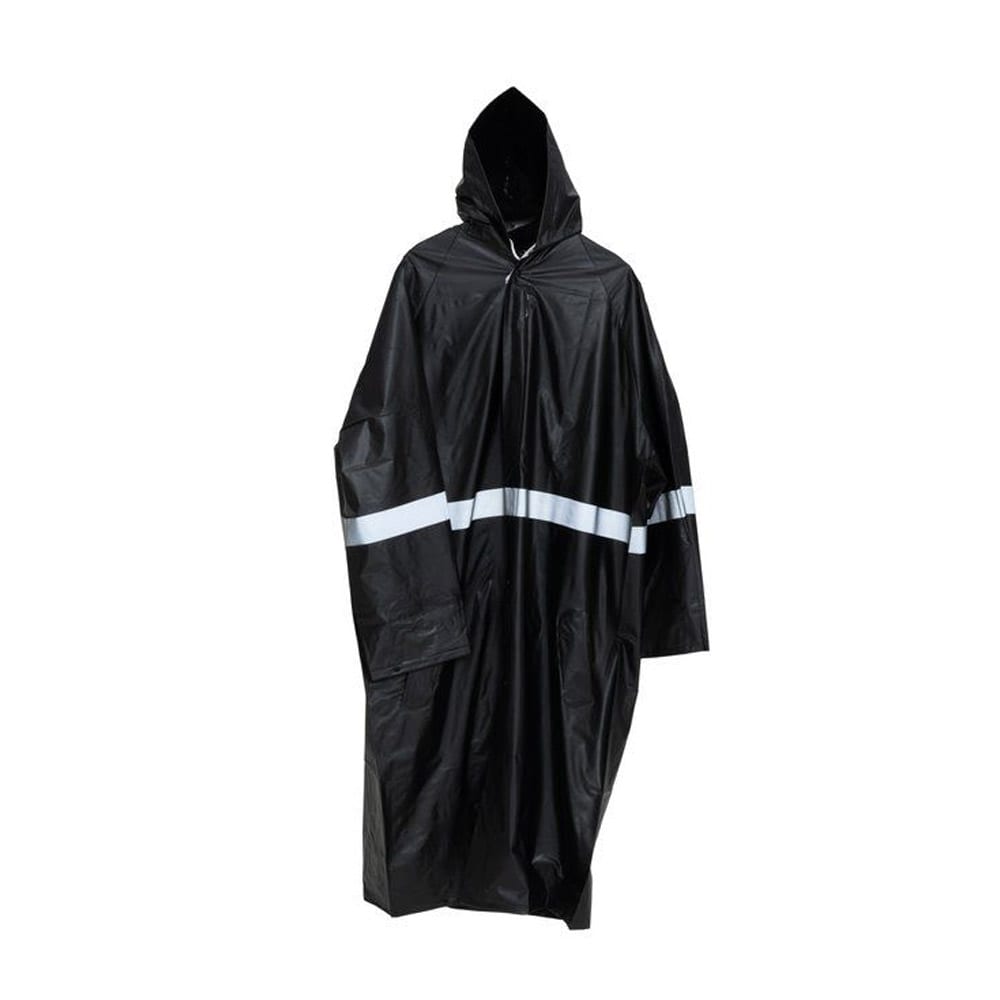 Regnkappa med huva och reflextryck, one size - svart