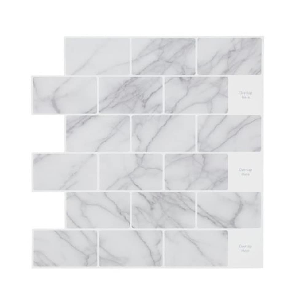 30 x 30 cm självhäftande kakelklistermärke med vit marmordesign