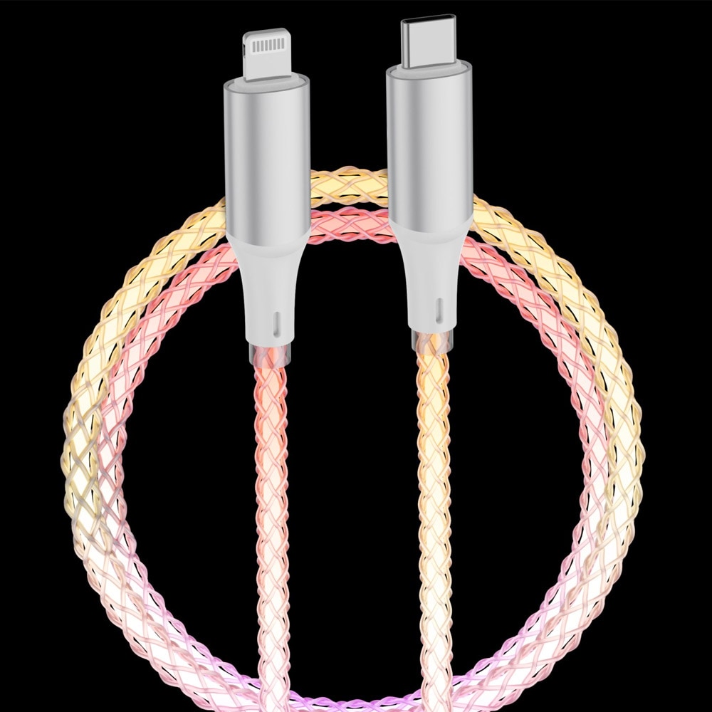 Qualo Glowing USB-Kabel - USB-C till Lightning - Vit/Silver