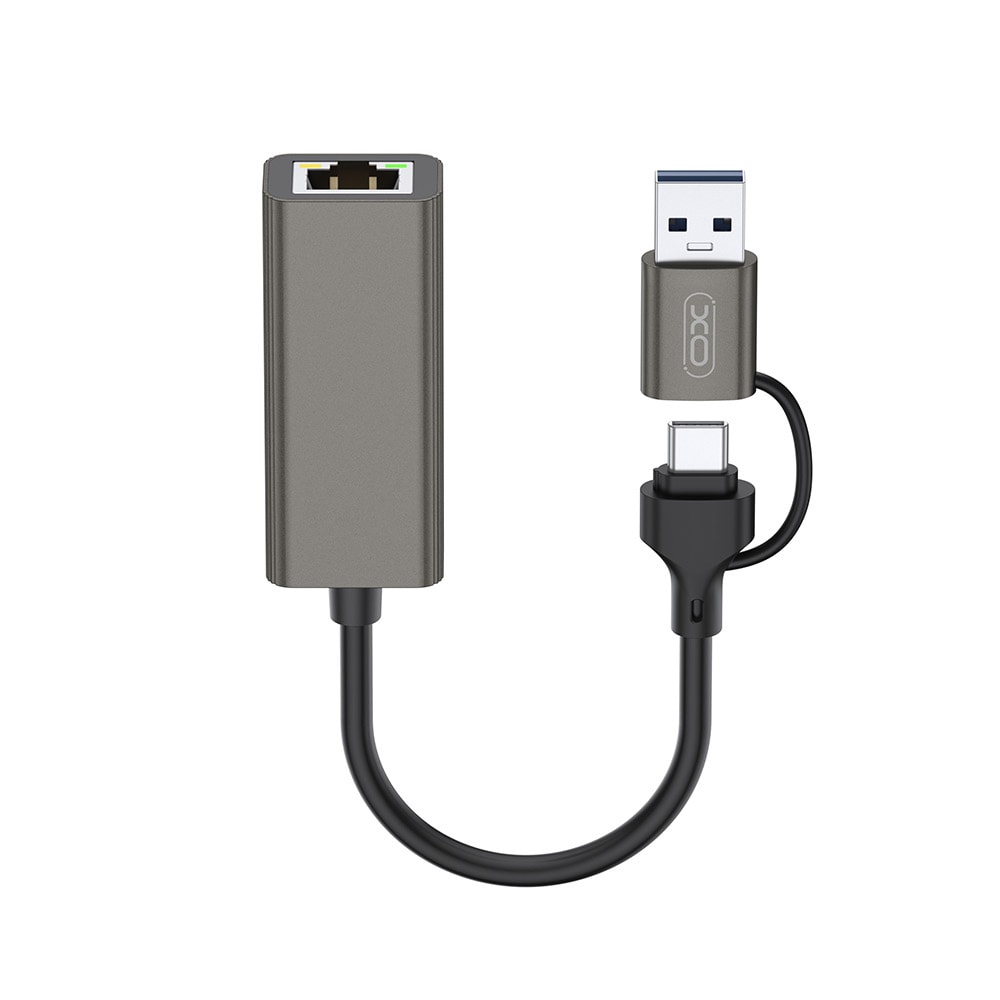 XO Nätverksadapter HUB018  med USB och USB-C - RJ45
