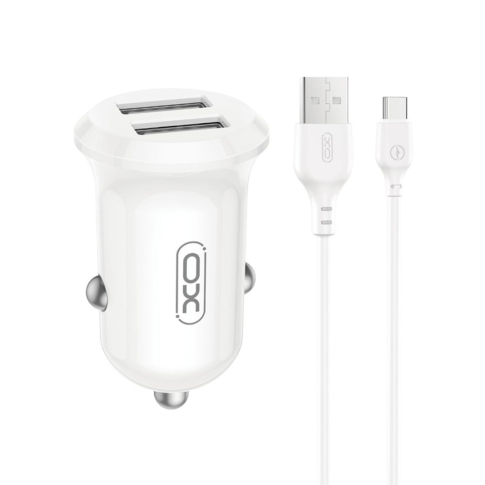 XO billaddare med 2xUSB 12 W – inkl. USB till USB-C-kabel