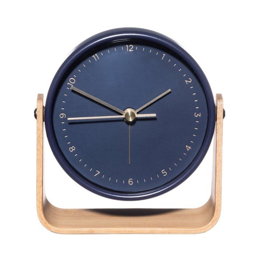 Väckarklocka med bambuställ – analog, mörkblå