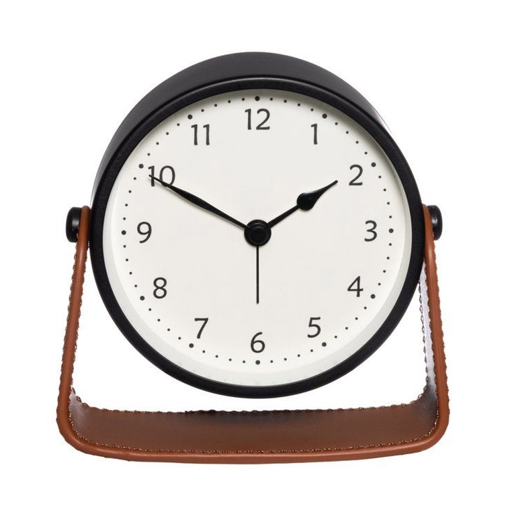 Väckarklocka med konstläderställ – analog, svart