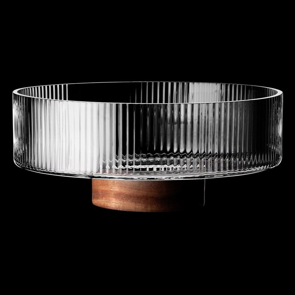 Skål med räfflat glas och träfot 3 L, 26 cm