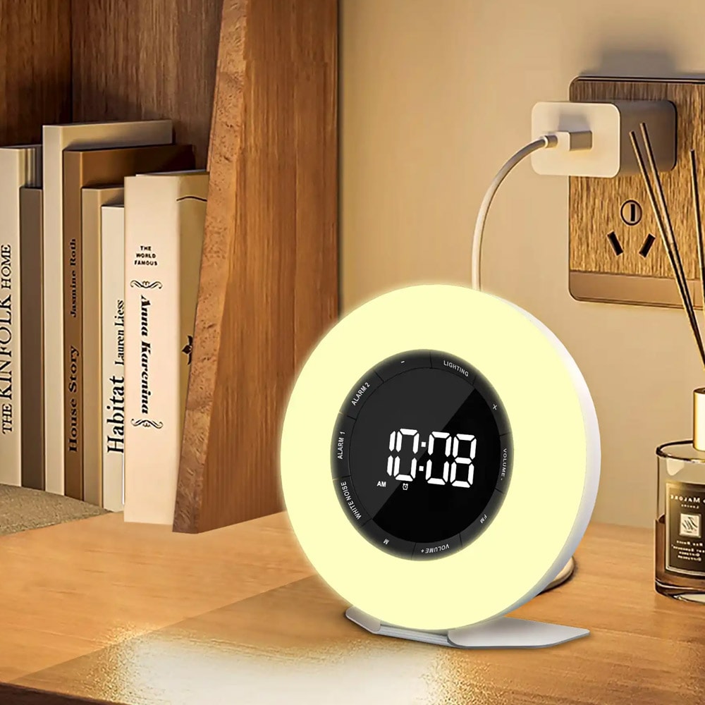 Väckarklocka med wake-up light och FM-radio
