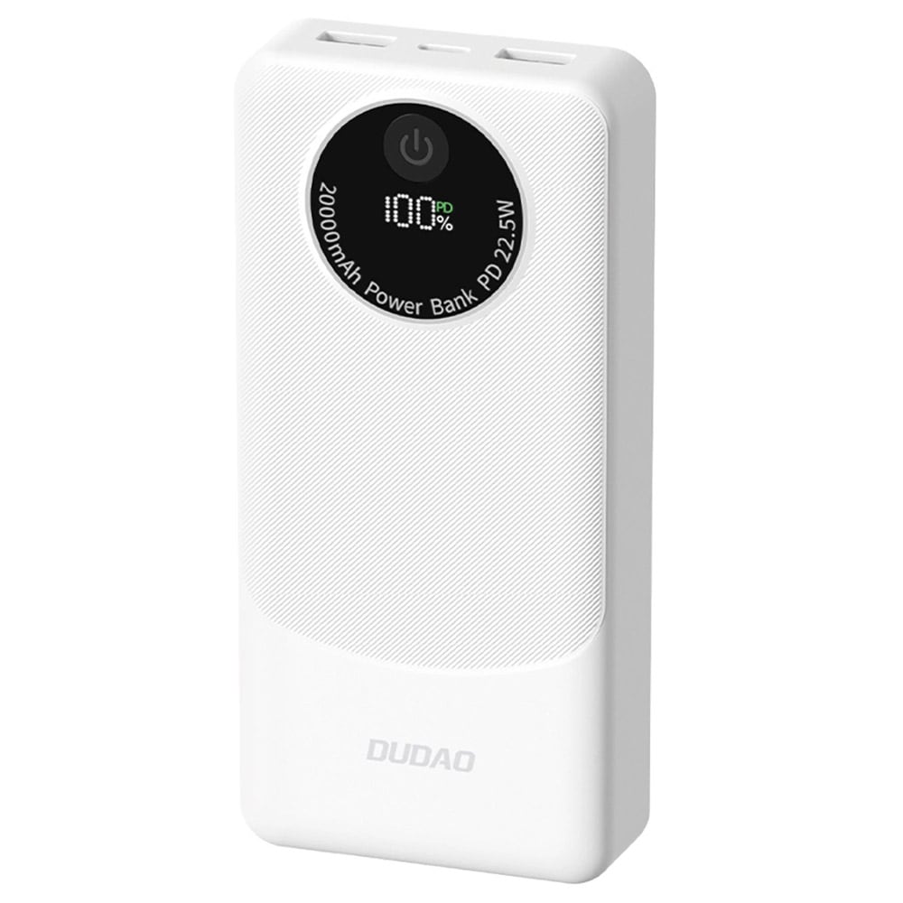 Dudao Powerbank 20 000 mAh 22,5 W PD med 2×USB-A och USB-C – Vit
