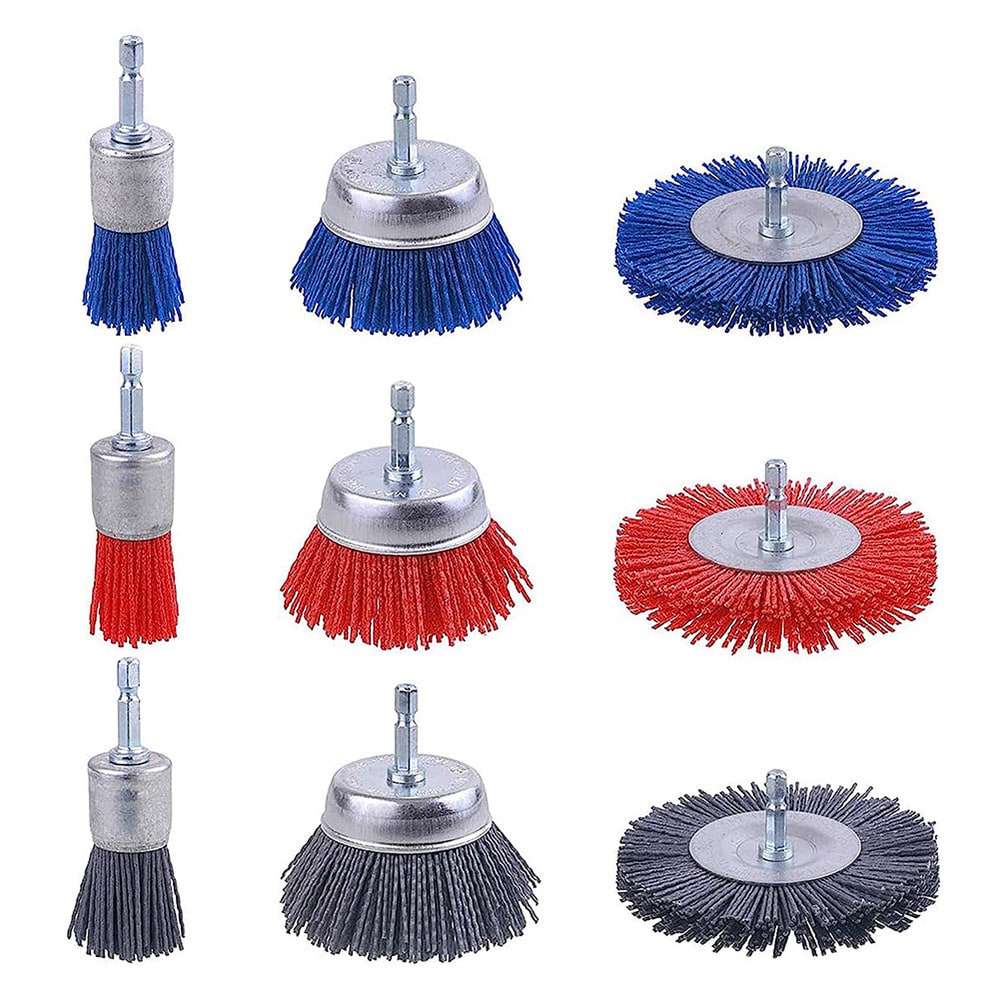 Poleringsborstar i nylon 9 delar med 6 mm skaft