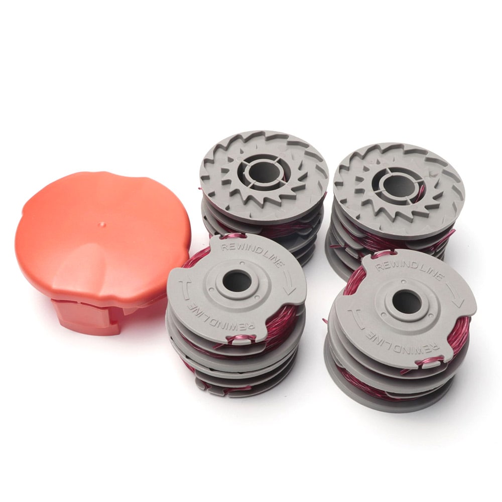 Trimmerspole och lock kompatibel med Flymo FLY021 & 513937190, 4-pack + lock