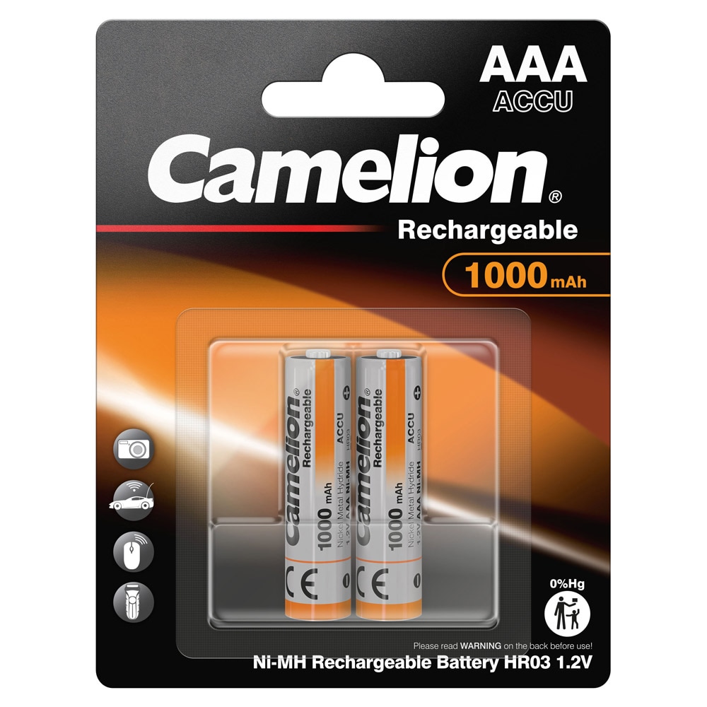 Camelion Ni-MH HR03 AAA uppladdningsbara batterier 1000mAh 1,2V 2-pack