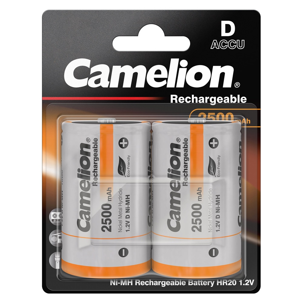 Camelion Ni-MH HR20 D uppladdningsbara batterier 2500mAh 1,2V 2-pack