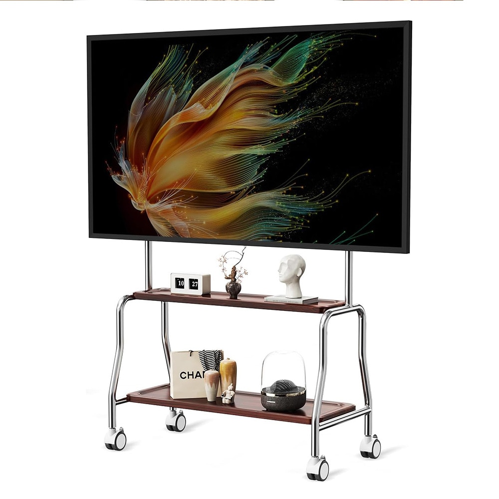Golvställ med hjul och 2 hyllor för TV 32–75" upp till 60 kg