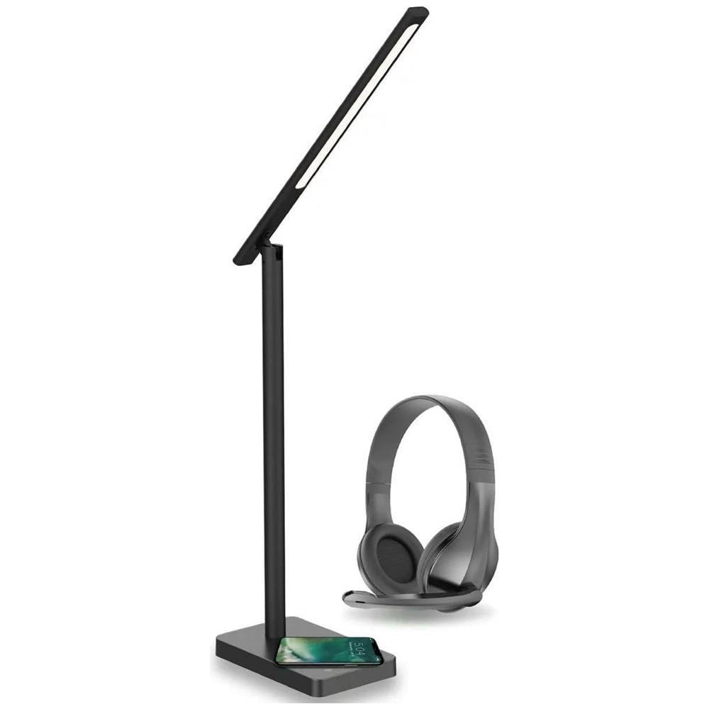 XQISIT Work from Home Kit - LED-Lampa med trådlös laddning + Headset
