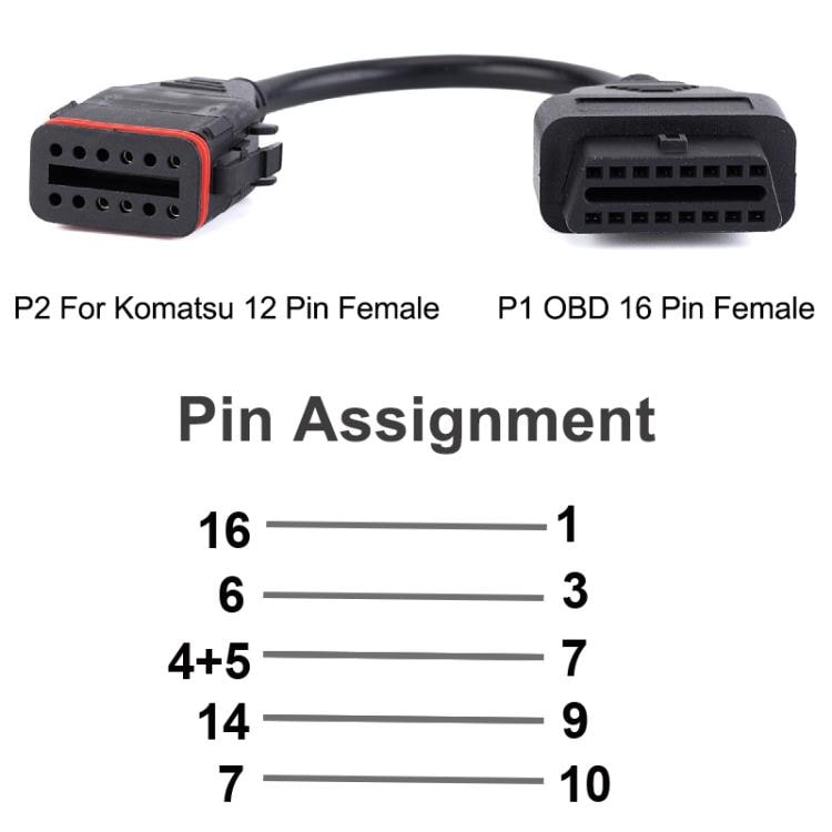 OBD-kabel 12 Pin till 16 Pin för Komatsu/Cummins